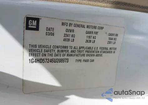 2006 Buick Lucerne Cxl from USA, damaged, VIN 1G4HD57246U208973